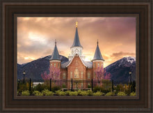 Load image into Gallery viewer, Provo City Center Temple - Breaking Sun Open Edition Canvas / 14 X 21 Brown Frame Art
