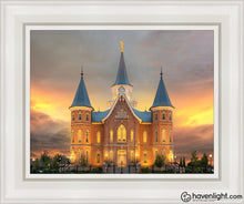 Load image into Gallery viewer, Provo City Center Temple Burning Sky Open Edition Canvas / 11 X 14 White Frame Art
