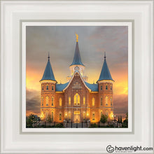 Load image into Gallery viewer, Provo City Center Temple Burning Sky Open Edition Canvas / 12 X White Frame Art
