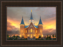 Load image into Gallery viewer, Provo City Center Temple Burning Sky Open Edition Canvas / 14 X 21 Brown Frame Art
