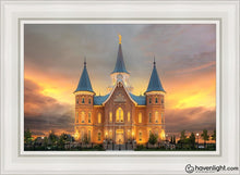 Load image into Gallery viewer, Provo City Center Temple Burning Sky Open Edition Canvas / 24 X 36 Gray Frame Art

