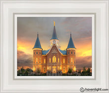 Load image into Gallery viewer, Provo City Center Temple Burning Sky Open Edition Canvas / 8 X 10 White Frame Art

