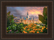 Load image into Gallery viewer, Provo City Center Temple Orange Flowers Open Edition Canvas / 12 X 18 Brown Frame Art
