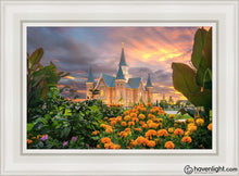 Load image into Gallery viewer, Provo City Center Temple Orange Flowers Open Edition Canvas / 14 X 21 White Frame Art
