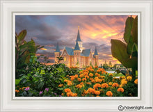 Load image into Gallery viewer, Provo City Center Temple Orange Flowers Open Edition Canvas / 24 X 36 Gray Frame Art
