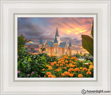 Load image into Gallery viewer, Provo City Center Temple Orange Flowers Open Edition Canvas / 8 X 10 White Frame Art
