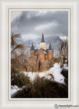 Load image into Gallery viewer, Provo City Center Winter Warmth Open Edition Canvas / 24 X 36 Gray Frame Art
