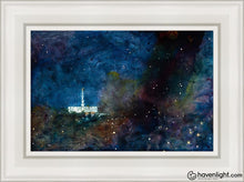 Load image into Gallery viewer, Provo Temple A Pillar Of Fire By Night Open Edition Canvas / 12 X 18 White Frame Art
