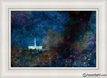 Load image into Gallery viewer, Provo Temple A Pillar Of Fire By Night Open Edition Canvas / 24 X 36 Gray Frame Art
