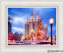 Load image into Gallery viewer, Salt Lake Christmas Temple Open Edition Canvas / 11 X 14 White Frame Art
