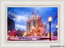 Load image into Gallery viewer, Salt Lake Christmas Temple Open Edition Canvas / 14 X 21 White Frame Art
