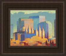 Load image into Gallery viewer, Salt Lake City Temple In The Fall Open Edition Canvas / 8 X 10 Brown Frame Art
