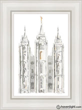 Load image into Gallery viewer, Salt Lake City Temple Watercolor In Gray Open Edition Canvas / 12 X 18 White Frame Art
