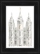 Load image into Gallery viewer, Salt Lake City Temple Watercolor In Gray Open Edition Canvas / 14 X 21 Black Frame Art
