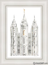 Load image into Gallery viewer, Salt Lake City Temple Watercolor In Gray Open Edition Canvas / 14 X 21 White Frame Art
