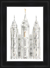 Load image into Gallery viewer, Salt Lake City Temple Watercolor In Gray Open Edition Canvas / 24 X 36 Black Frame Art
