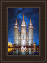 Load image into Gallery viewer, Salt Lake Starry Night Nativity Open Edition Canvas / 12 X 18 Brown Frame Art
