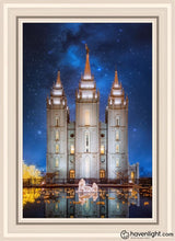 Load image into Gallery viewer, Salt Lake Starry Night Nativity Open Edition Canvas / 20 X 30 White Frame Art

