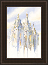 Load image into Gallery viewer, Salt Lake Temple Eternal Promises Open Edition Canvas / 14 X 21 Brown Frame Art
