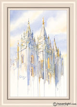 Load image into Gallery viewer, Salt Lake Temple Eternal Promises Open Edition Canvas / 20 X 30 Gray Frame Art
