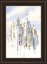 Load image into Gallery viewer, Salt Lake Temple Eternal Promises Open Edition Canvas / 24 X 36 Brown Frame Art
