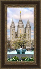 Load image into Gallery viewer, Salt Lake Temple Spring Fountain Open Edition Canvas / 18 X 36 Frame M 45 3/4 27 Art
