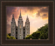Load image into Gallery viewer, Salt Lake Temple Through The Clouds Open Edition Canvas / 11 X 14 Brown Frame Art
