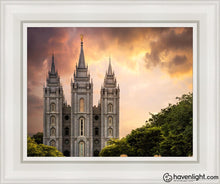Load image into Gallery viewer, Salt Lake Temple Through The Clouds Open Edition Canvas / 11 X 14 White Frame Art
