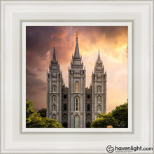 Load image into Gallery viewer, Salt Lake Temple Through The Clouds Open Edition Canvas / 12 X White Frame Art
