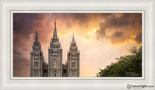 Load image into Gallery viewer, Salt Lake Temple Through The Clouds Open Edition Canvas / 15 X 30 White Frame Art
