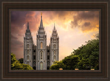 Load image into Gallery viewer, Salt Lake Temple Through The Clouds Open Edition Canvas / 24 X 36 Brown Frame Art
