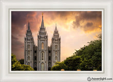 Load image into Gallery viewer, Salt Lake Temple Through The Clouds Open Edition Canvas / 24 X 36 White Frame Art
