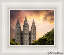 Load image into Gallery viewer, Salt Lake Temple Through The Clouds Open Edition Canvas / 8 X 10 White Frame Art
