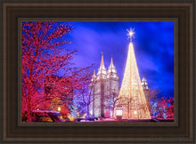 Load image into Gallery viewer, Temple Square Christmas Tree Open Edition Canvas / 14 X 21 Brown Frame Art
