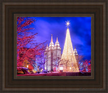 Load image into Gallery viewer, Temple Square Christmas Tree Open Edition Canvas / 8 X 10 Brown Frame Art

