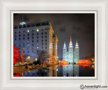 Load image into Gallery viewer, Temple Square Reflecting Pool Open Edition Canvas / 11 X 14 White Frame Art
