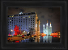 Load image into Gallery viewer, Temple Square Reflecting Pool Open Edition Canvas / 14 X 21 Black Frame Art
