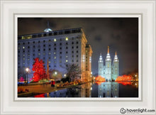 Load image into Gallery viewer, Temple Square Reflecting Pool Open Edition Canvas / 14 X 21 White Frame Art

