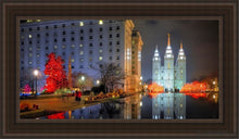 Load image into Gallery viewer, Temple Square Reflecting Pool Open Edition Canvas / 15 X 30 Brown Frame Art
