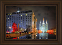 Load image into Gallery viewer, Temple Square Reflecting Pool Open Edition Canvas / 20 X 30 Brown Frame Art
