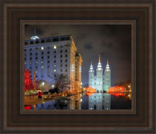 Load image into Gallery viewer, Temple Square Reflecting Pool Open Edition Canvas / 8 X 10 Brown Frame Art
